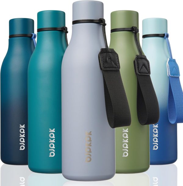 BJPKPK Insulated Water Bottles, 18 oz Stainless Steel Metal Water Bottle with Strap, BPA Free Leak Proof Thermos, Mugs, Flasks, Reusable Water Bottle for Sports & Travel, Black - Image 193