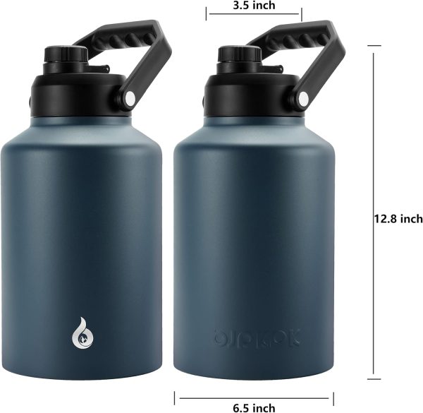 BJPKPK 64 oz Insulated Water Bottle, Dishwasher Safe Half Gallon Water Bottle with Ergonomic Handle, BPA Free Leak Proof Water Jug for Sports, Metal Thermos with Anti-slip Bottom, Grey - Image 74