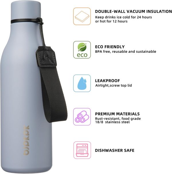 BJPKPK Insulated Water Bottles, 18 oz Stainless Steel Metal Water Bottle with Strap, BPA Free Leak Proof Thermos, Mugs, Flasks, Reusable Water Bottle for Sports & Travel, Black - Image 194