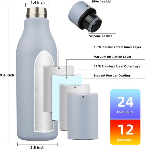 BJPKPK Insulated Water Bottles, 18 oz Stainless Steel Metal Water Bottle with Strap, BPA Free Leak Proof Thermos, Mugs, Flasks, Reusable Water Bottle for Sports & Travel, Black - Image 195