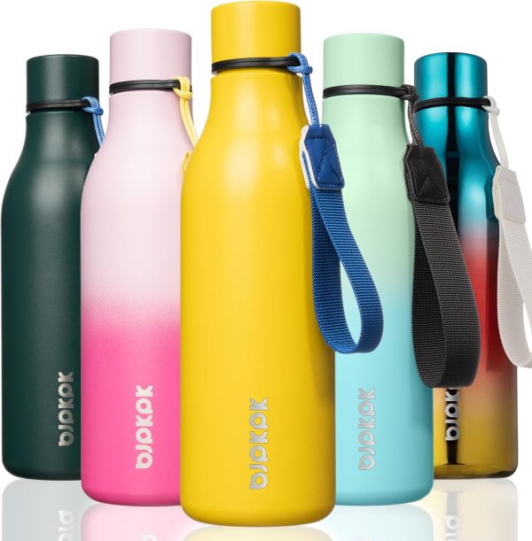 BJPKPK Insulated Water Bottles, 18 oz Stainless Steel Metal Water Bottle with Strap, BPA Free Leak Proof Thermos, Mugs, Flasks, Reusable Water Bottle for Sports & Travel, Black - Image 197