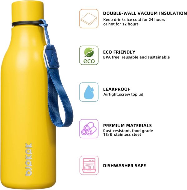 BJPKPK Insulated Water Bottles, 18 oz Stainless Steel Metal Water Bottle with Strap, BPA Free Leak Proof Thermos, Mugs, Flasks, Reusable Water Bottle for Sports & Travel, Black - Image 198