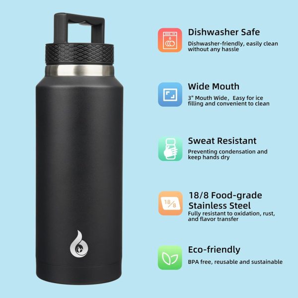 BJPKPK 64 oz Insulated Water Bottle, Dishwasher Safe Half Gallon Water Bottle with Ergonomic Handle, BPA Free Leak Proof Water Jug for Sports, Metal Thermos with Anti-slip Bottom, Grey - Image 82