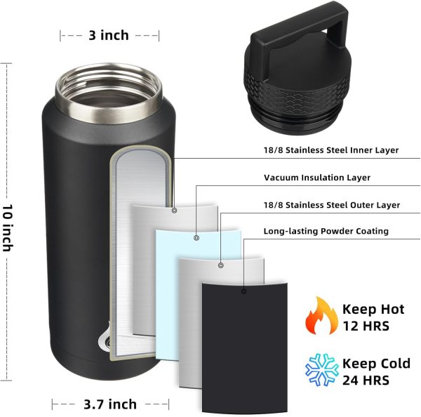 BJPKPK 64 oz Insulated Water Bottle, Dishwasher Safe Half Gallon Water Bottle with Ergonomic Handle, BPA Free Leak Proof Water Jug for Sports, Metal Thermos with Anti-slip Bottom, Grey - Image 83