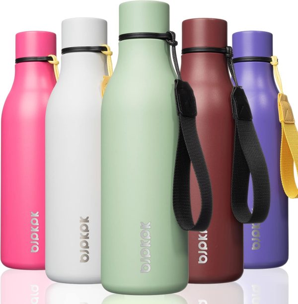 BJPKPK Insulated Water Bottles, 18 oz Stainless Steel Metal Water Bottle with Strap, BPA Free Leak Proof Thermos, Mugs, Flasks, Reusable Water Bottle for Sports & Travel, Black - Image 202
