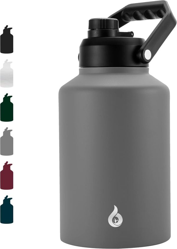 BJPKPK 64 oz Insulated Water Bottle, Dishwasher Safe Half Gallon Water Bottle with Ergonomic Handle, BPA Free Leak Proof Water Jug for Sports, Metal Thermos with Anti-slip Bottom, Grey - Image 84