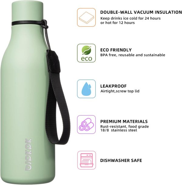 BJPKPK Insulated Water Bottles, 18 oz Stainless Steel Metal Water Bottle with Strap, BPA Free Leak Proof Thermos, Mugs, Flasks, Reusable Water Bottle for Sports & Travel, Black - Image 203