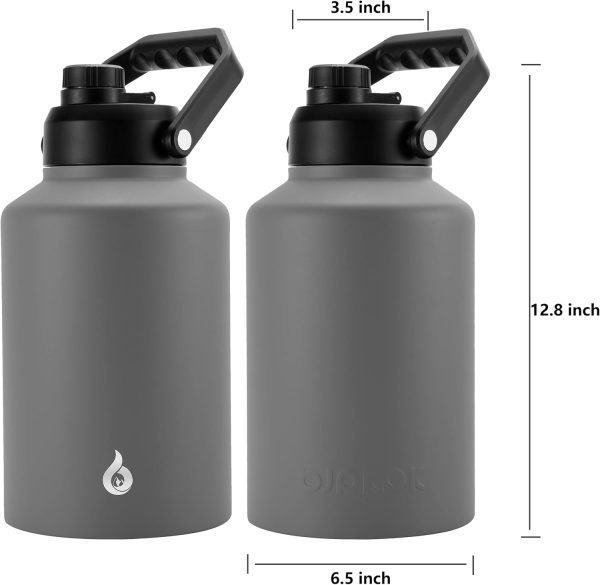 BJPKPK 64 oz Insulated Water Bottle, Dishwasher Safe Half Gallon Water Bottle with Ergonomic Handle, BPA Free Leak Proof Water Jug for Sports, Metal Thermos with Anti-slip Bottom, Grey - Image 85