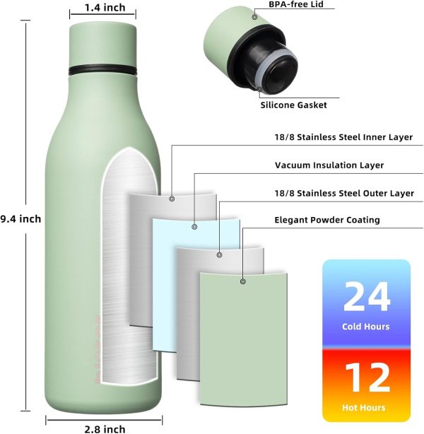 BJPKPK Insulated Water Bottles, 18 oz Stainless Steel Metal Water Bottle with Strap, BPA Free Leak Proof Thermos, Mugs, Flasks, Reusable Water Bottle for Sports & Travel, Black - Image 204