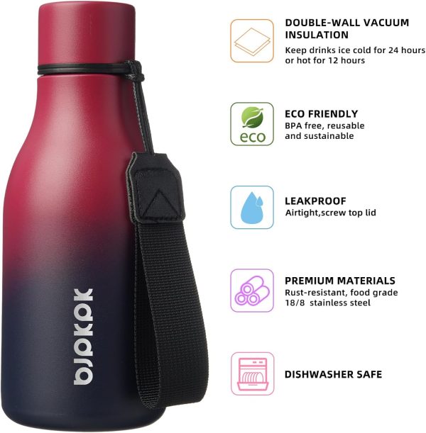 BJPKPK Insulated Water Bottles, 18 oz Stainless Steel Metal Water Bottle with Strap, BPA Free Leak Proof Thermos, Mugs, Flasks, Reusable Water Bottle for Sports & Travel, Black - Image 207