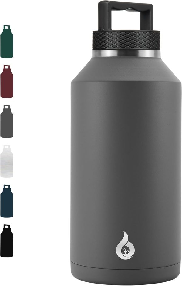 BJPKPK 64 oz Insulated Water Bottle, Dishwasher Safe Half Gallon Water Bottle with Ergonomic Handle, BPA Free Leak Proof Water Jug for Sports, Metal Thermos with Anti-slip Bottom, Grey - Image 88