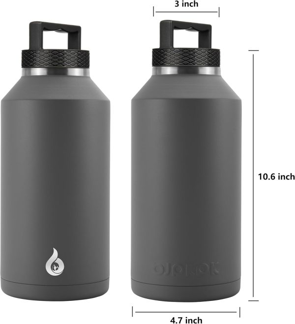 BJPKPK 64 oz Insulated Water Bottle, Dishwasher Safe Half Gallon Water Bottle with Ergonomic Handle, BPA Free Leak Proof Water Jug for Sports, Metal Thermos with Anti-slip Bottom, Grey - Image 89