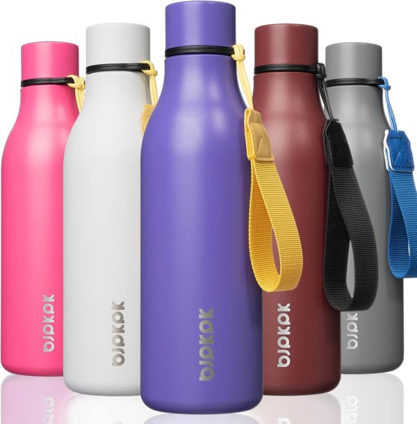 BJPKPK Insulated Water Bottles, 18 oz Stainless Steel Metal Water Bottle with Strap, BPA Free Leak Proof Thermos, Mugs, Flasks, Reusable Water Bottle for Sports & Travel, Black - Image 209