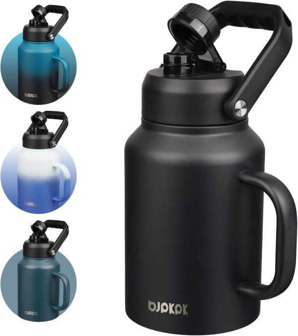 BJPKPK 64 oz Insulated Water Bottle, Dishwasher Safe Half Gallon Water Bottle with Ergonomic Handle, BPA Free Leak Proof Water Jug for Sports, Metal Thermos with Anti-slip Bottom, Grey - Image 91