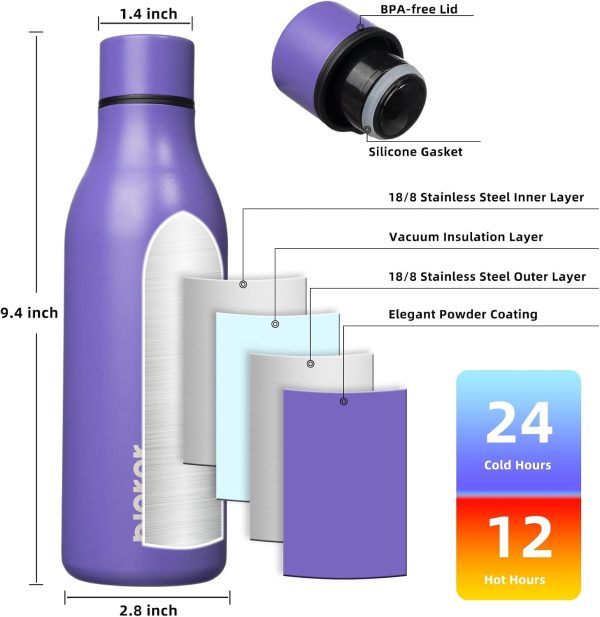 BJPKPK Insulated Water Bottles, 18 oz Stainless Steel Metal Water Bottle with Strap, BPA Free Leak Proof Thermos, Mugs, Flasks, Reusable Water Bottle for Sports & Travel, Black - Image 211