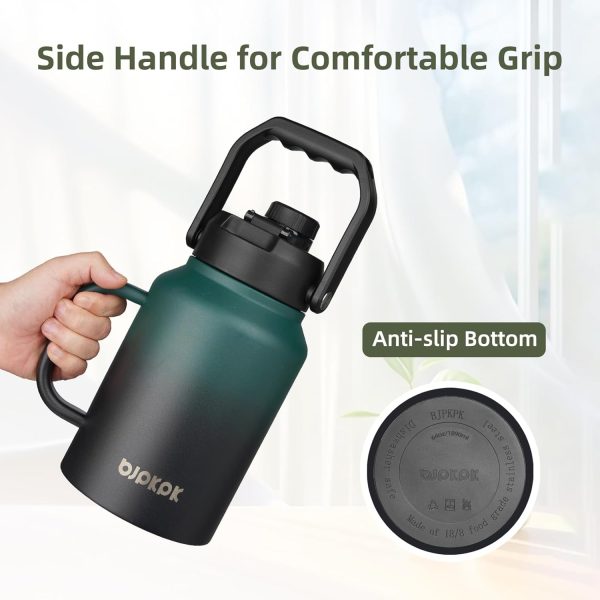 BJPKPK 64 oz Insulated Water Bottle, Dishwasher Safe Half Gallon Water Bottle with Ergonomic Handle, BPA Free Leak Proof Water Jug for Sports, Metal Thermos with Anti-slip Bottom, Grey - Image 93
