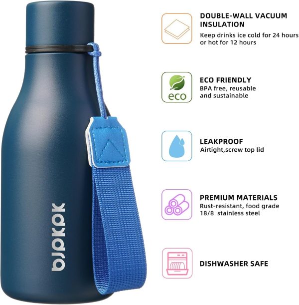 BJPKPK Insulated Water Bottles, 18 oz Stainless Steel Metal Water Bottle with Strap, BPA Free Leak Proof Thermos, Mugs, Flasks, Reusable Water Bottle for Sports & Travel, Black - Image 213