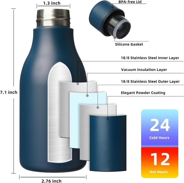 BJPKPK Insulated Water Bottles, 18 oz Stainless Steel Metal Water Bottle with Strap, BPA Free Leak Proof Thermos, Mugs, Flasks, Reusable Water Bottle for Sports & Travel, Black - Image 214