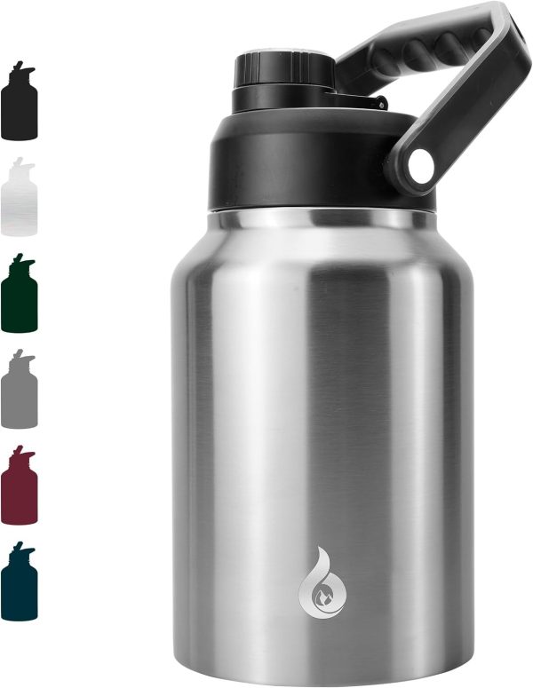 BJPKPK 64 oz Insulated Water Bottle, Dishwasher Safe Half Gallon Water Bottle with Ergonomic Handle, BPA Free Leak Proof Water Jug for Sports, Metal Thermos with Anti-slip Bottom, Grey - Image 96