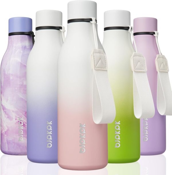 BJPKPK Insulated Water Bottles, 18 oz Stainless Steel Metal Water Bottle with Strap, BPA Free Leak Proof Thermos, Mugs, Flasks, Reusable Water Bottle for Sports & Travel, Black - Image 216