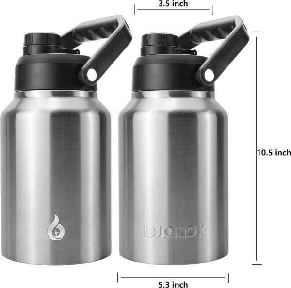 BJPKPK 64 oz Insulated Water Bottle, Dishwasher Safe Half Gallon Water Bottle with Ergonomic Handle, BPA Free Leak Proof Water Jug for Sports, Metal Thermos with Anti-slip Bottom, Grey - Image 97