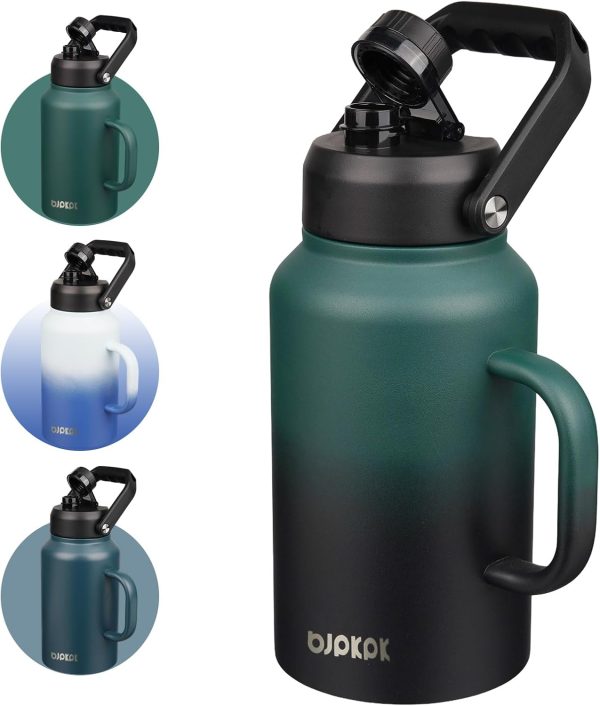 BJPKPK 64 oz Insulated Water Bottle, Dishwasher Safe Half Gallon Water Bottle with Ergonomic Handle, BPA Free Leak Proof Water Jug for Sports, Metal Thermos with Anti-slip Bottom, Grey - Image 99