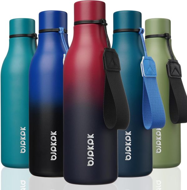 BJPKPK Insulated Water Bottles, 18 oz Stainless Steel Metal Water Bottle with Strap, BPA Free Leak Proof Thermos, Mugs, Flasks, Reusable Water Bottle for Sports & Travel, Black - Image 220