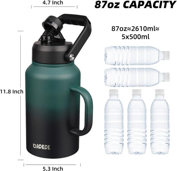 BJPKPK 64 oz Insulated Water Bottle, Dishwasher Safe Half Gallon Water Bottle with Ergonomic Handle, BPA Free Leak Proof Water Jug for Sports, Metal Thermos with Anti-slip Bottom, Grey - Image 101