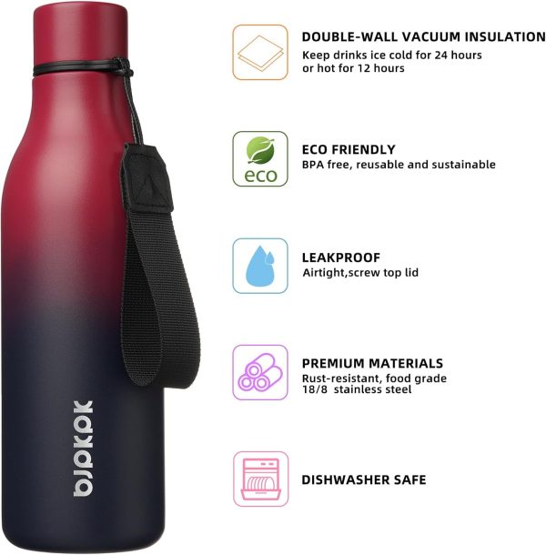 BJPKPK Insulated Water Bottles, 18 oz Stainless Steel Metal Water Bottle with Strap, BPA Free Leak Proof Thermos, Mugs, Flasks, Reusable Water Bottle for Sports & Travel, Black - Image 221