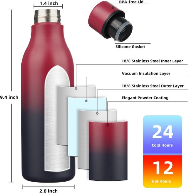 BJPKPK Insulated Water Bottles, 18 oz Stainless Steel Metal Water Bottle with Strap, BPA Free Leak Proof Thermos, Mugs, Flasks, Reusable Water Bottle for Sports & Travel, Black - Image 222