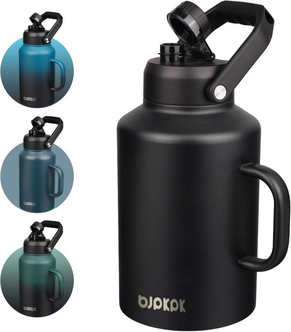 BJPKPK 64 oz Insulated Water Bottle, Dishwasher Safe Half Gallon Water Bottle with Ergonomic Handle, BPA Free Leak Proof Water Jug for Sports, Metal Thermos with Anti-slip Bottom, Grey - Image 103