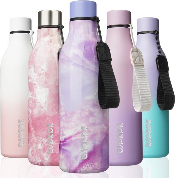 BJPKPK Insulated Water Bottles, 18 oz Stainless Steel Metal Water Bottle with Strap, BPA Free Leak Proof Thermos, Mugs, Flasks, Reusable Water Bottle for Sports & Travel, Black - Image 223