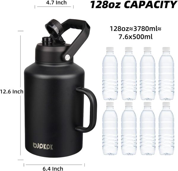 BJPKPK 64 oz Insulated Water Bottle, Dishwasher Safe Half Gallon Water Bottle with Ergonomic Handle, BPA Free Leak Proof Water Jug for Sports, Metal Thermos with Anti-slip Bottom, Grey - Image 105