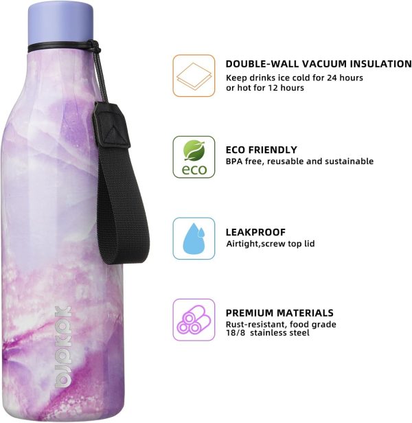 BJPKPK Insulated Water Bottles, 18 oz Stainless Steel Metal Water Bottle with Strap, BPA Free Leak Proof Thermos, Mugs, Flasks, Reusable Water Bottle for Sports & Travel, Black - Image 224