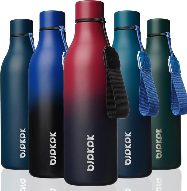 BJPKPK Insulated Water Bottles, 18 oz Stainless Steel Metal Water Bottle with Strap, BPA Free Leak Proof Thermos, Mugs, Flasks, Reusable Water Bottle for Sports & Travel, Black - Image 227