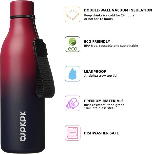 BJPKPK Insulated Water Bottles, 18 oz Stainless Steel Metal Water Bottle with Strap, BPA Free Leak Proof Thermos, Mugs, Flasks, Reusable Water Bottle for Sports & Travel, Black - Image 228