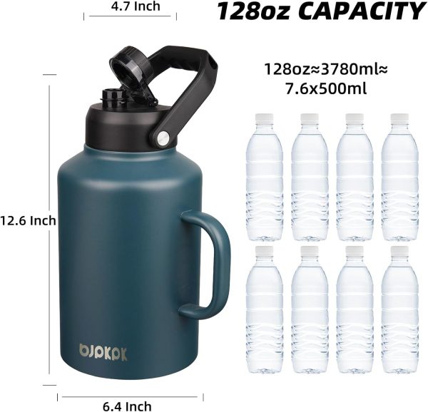 BJPKPK 64 oz Insulated Water Bottle, Dishwasher Safe Half Gallon Water Bottle with Ergonomic Handle, BPA Free Leak Proof Water Jug for Sports, Metal Thermos with Anti-slip Bottom, Grey - Image 109