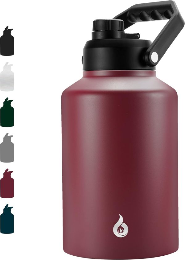 BJPKPK 64 oz Insulated Water Bottle, Dishwasher Safe Half Gallon Water Bottle with Ergonomic Handle, BPA Free Leak Proof Water Jug for Sports, Metal Thermos with Anti-slip Bottom, Grey - Image 111