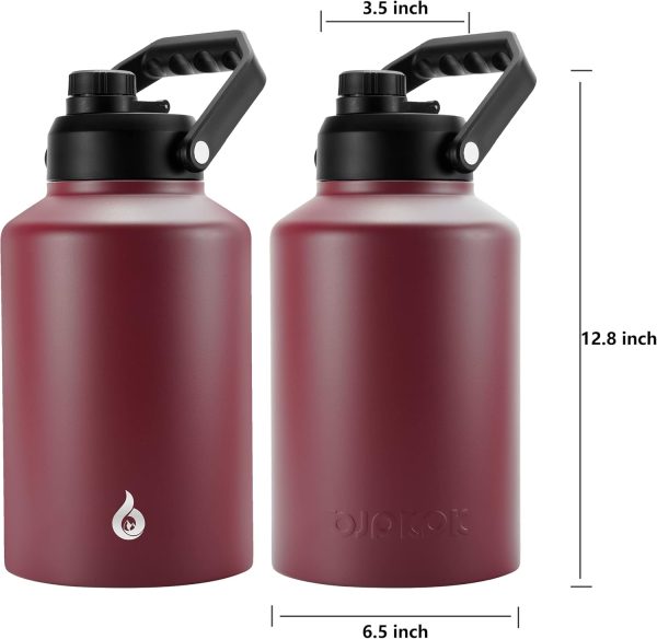 BJPKPK 64 oz Insulated Water Bottle, Dishwasher Safe Half Gallon Water Bottle with Ergonomic Handle, BPA Free Leak Proof Water Jug for Sports, Metal Thermos with Anti-slip Bottom, Grey - Image 112