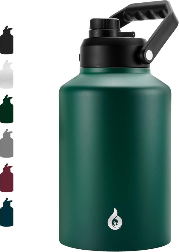 BJPKPK 64 oz Insulated Water Bottle, Dishwasher Safe Half Gallon Water Bottle with Ergonomic Handle, BPA Free Leak Proof Water Jug for Sports, Metal Thermos with Anti-slip Bottom, Grey - Image 115