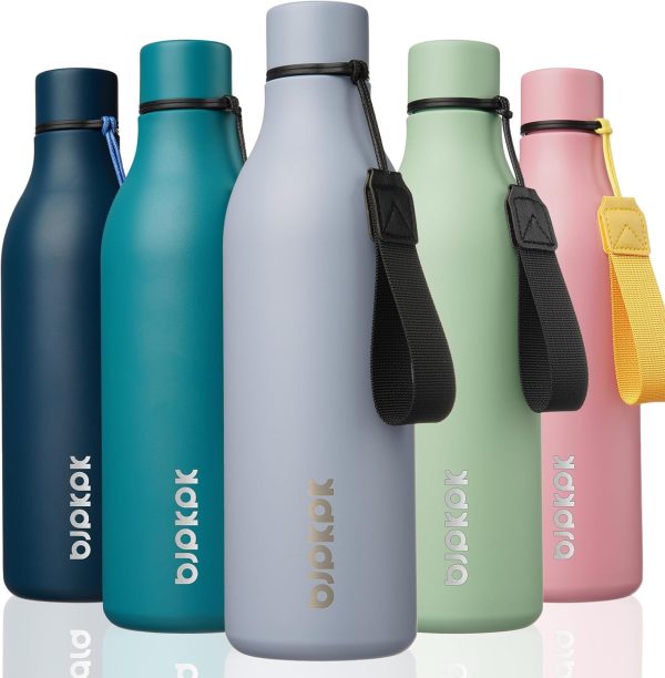 BJPKPK Insulated Water Bottles, 18 oz Stainless Steel Metal Water Bottle with Strap, BPA Free Leak Proof Thermos, Mugs, Flasks, Reusable Water Bottle for Sports & Travel, Black - Image 234
