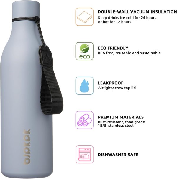 BJPKPK Insulated Water Bottles, 18 oz Stainless Steel Metal Water Bottle with Strap, BPA Free Leak Proof Thermos, Mugs, Flasks, Reusable Water Bottle for Sports & Travel, Black - Image 235