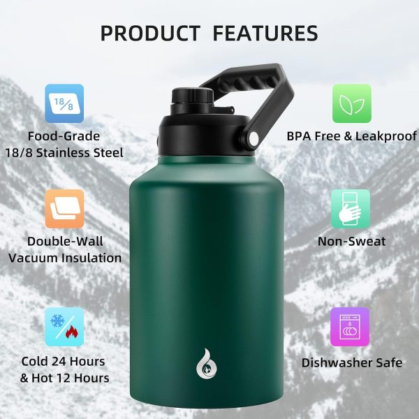 BJPKPK 64 oz Insulated Water Bottle, Dishwasher Safe Half Gallon Water Bottle with Ergonomic Handle, BPA Free Leak Proof Water Jug for Sports, Metal Thermos with Anti-slip Bottom, Grey - Image 117