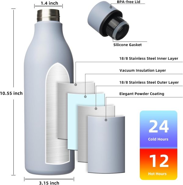 BJPKPK Insulated Water Bottles, 18 oz Stainless Steel Metal Water Bottle with Strap, BPA Free Leak Proof Thermos, Mugs, Flasks, Reusable Water Bottle for Sports & Travel, Black - Image 236