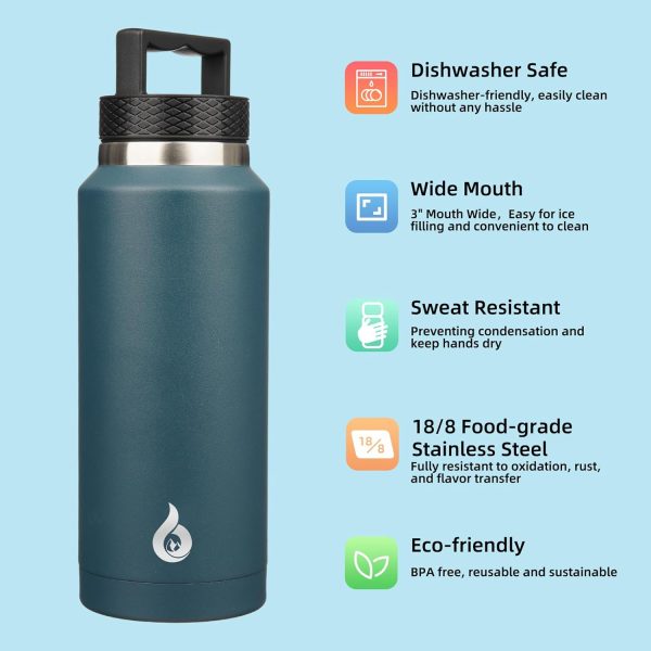 BJPKPK 64 oz Insulated Water Bottle, Dishwasher Safe Half Gallon Water Bottle with Ergonomic Handle, BPA Free Leak Proof Water Jug for Sports, Metal Thermos with Anti-slip Bottom, Grey - Image 120