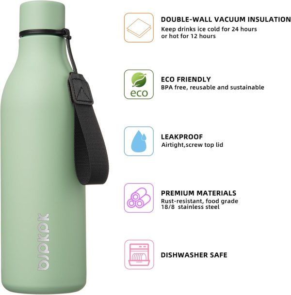 BJPKPK Insulated Water Bottles, 18 oz Stainless Steel Metal Water Bottle with Strap, BPA Free Leak Proof Thermos, Mugs, Flasks, Reusable Water Bottle for Sports & Travel, Black - Image 238