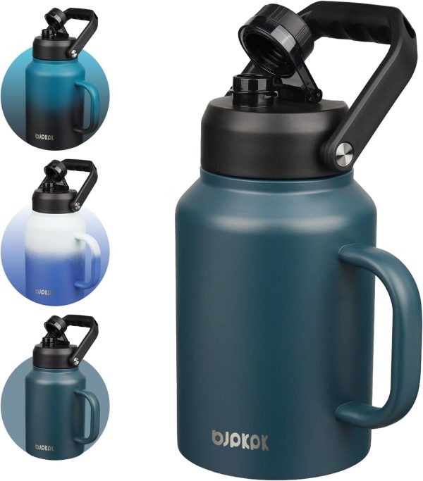 BJPKPK 64 oz Insulated Water Bottle, Dishwasher Safe Half Gallon Water Bottle with Ergonomic Handle, BPA Free Leak Proof Water Jug for Sports, Metal Thermos with Anti-slip Bottom, Grey - Image 122