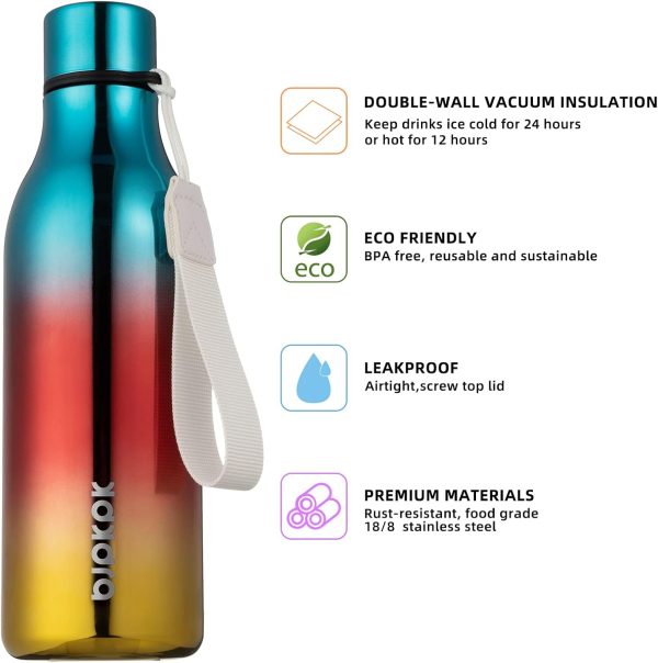 BJPKPK Insulated Water Bottles, 18 oz Stainless Steel Metal Water Bottle with Strap, BPA Free Leak Proof Thermos, Mugs, Flasks, Reusable Water Bottle for Sports & Travel, Black - Image 242
