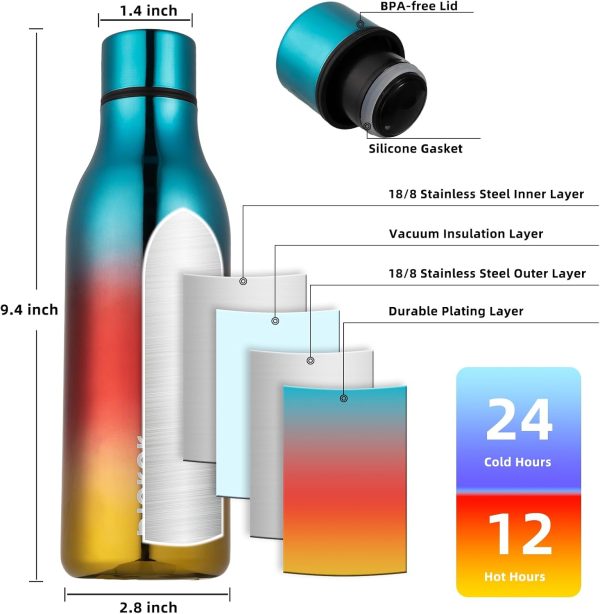 BJPKPK Insulated Water Bottles, 18 oz Stainless Steel Metal Water Bottle with Strap, BPA Free Leak Proof Thermos, Mugs, Flasks, Reusable Water Bottle for Sports & Travel, Black - Image 243