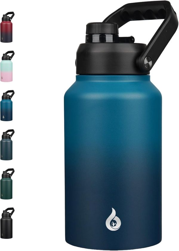BJPKPK 64 oz Insulated Water Bottle, Dishwasher Safe Half Gallon Water Bottle with Ergonomic Handle, BPA Free Leak Proof Water Jug for Sports, Metal Thermos with Anti-slip Bottom, Grey - Image 126